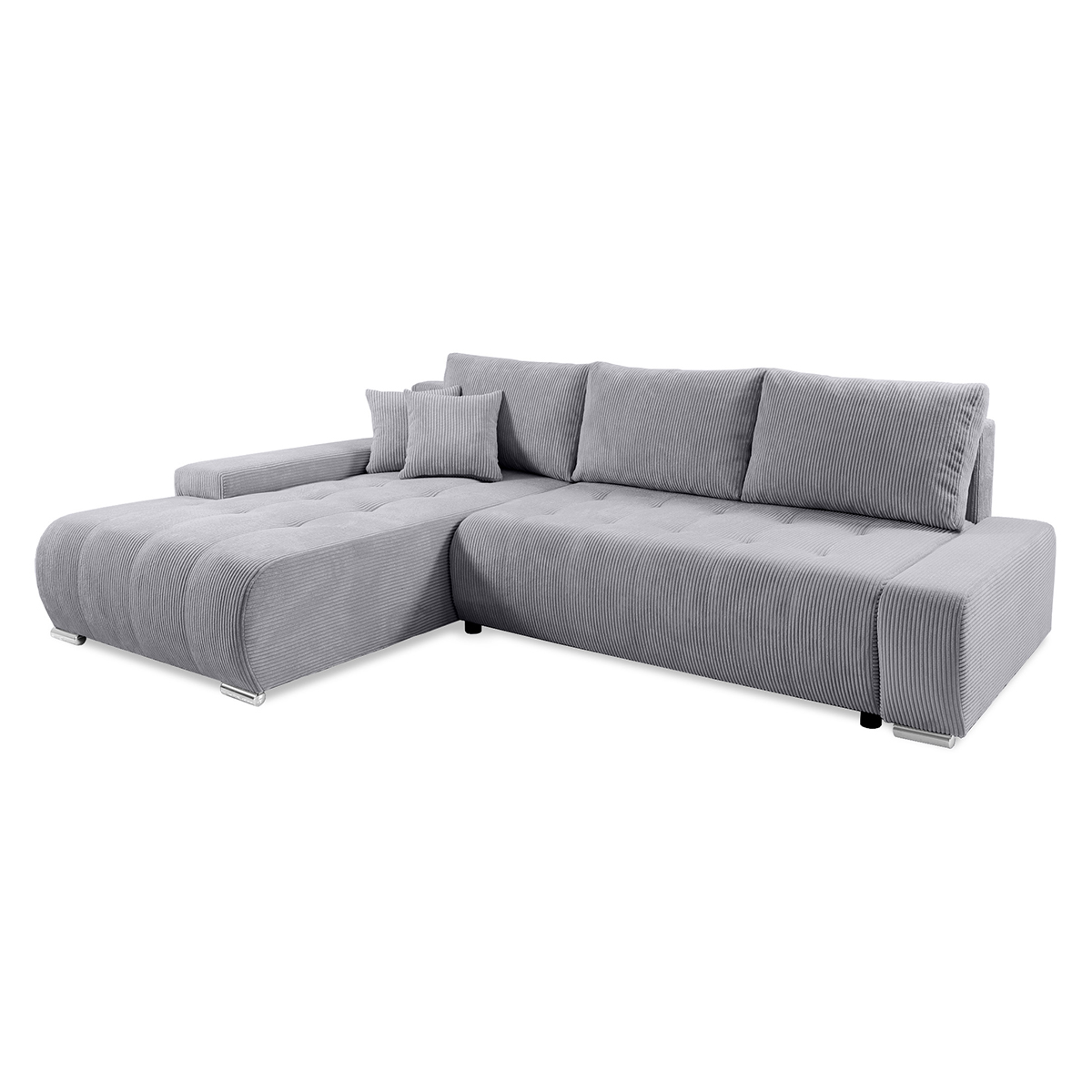 Canapé d\'angle convertible gauche 4 places coffre Jonas velours côtelé Gris Clair