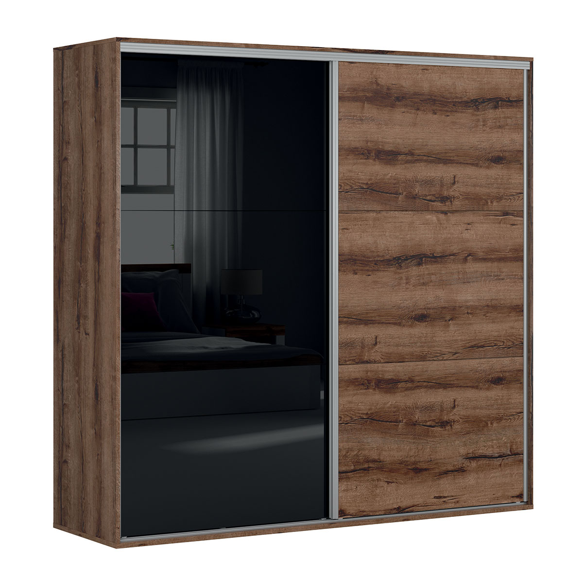 Armoire 2 portes coulissantes L220 x H218 cm Romane Bois et Noir