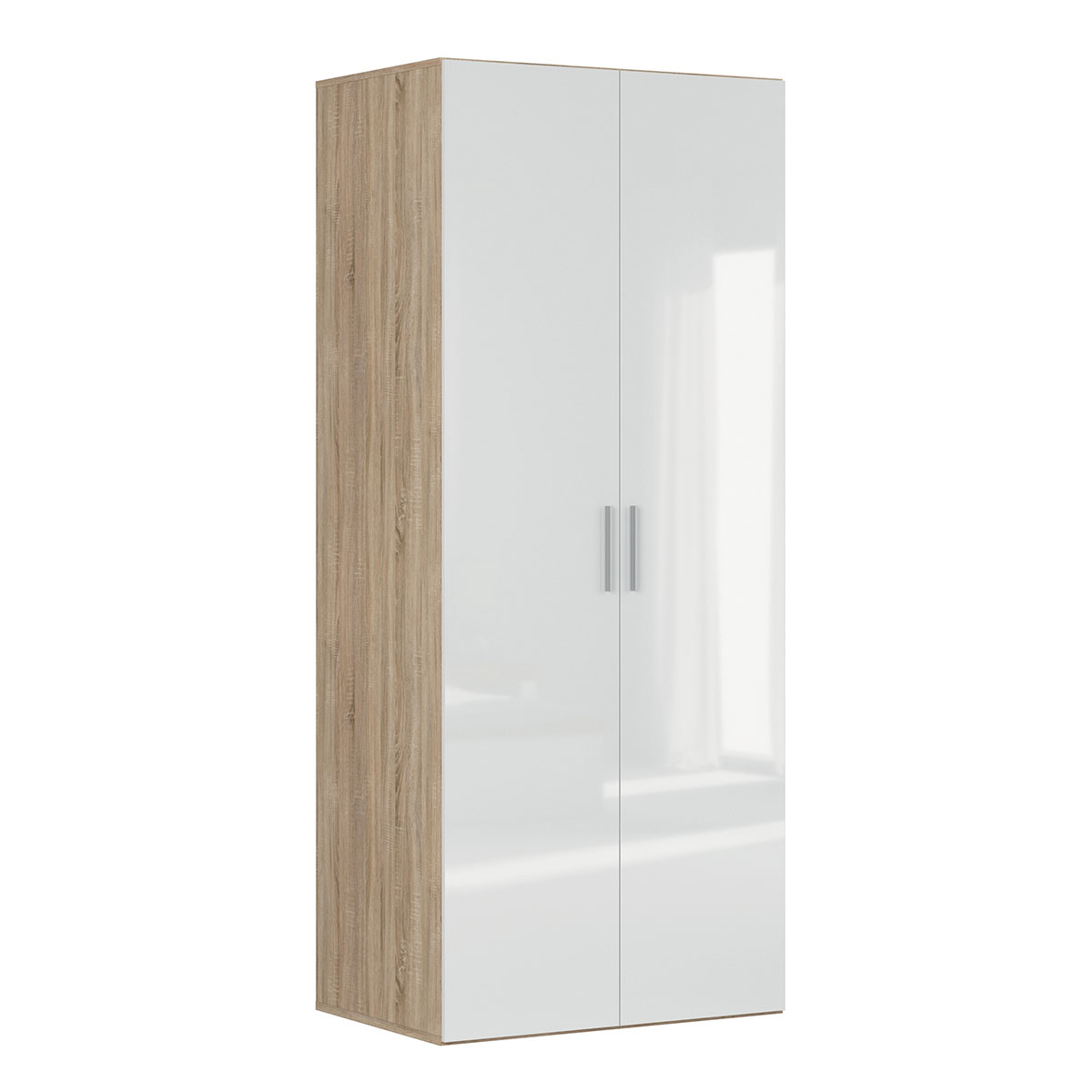 Armoire 2 portes L100 x H240 cm Flex Bois et Blanc laqué