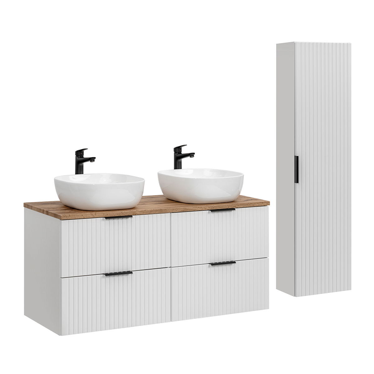 Ensemble meuble double vasque 120cm et colonne Adriel Blanc