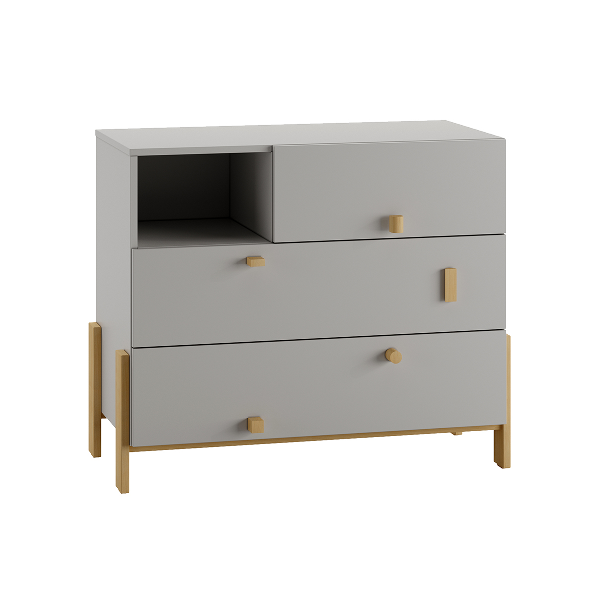 Commode 3 tiroirs Pinio Cube Gris clair et Bois