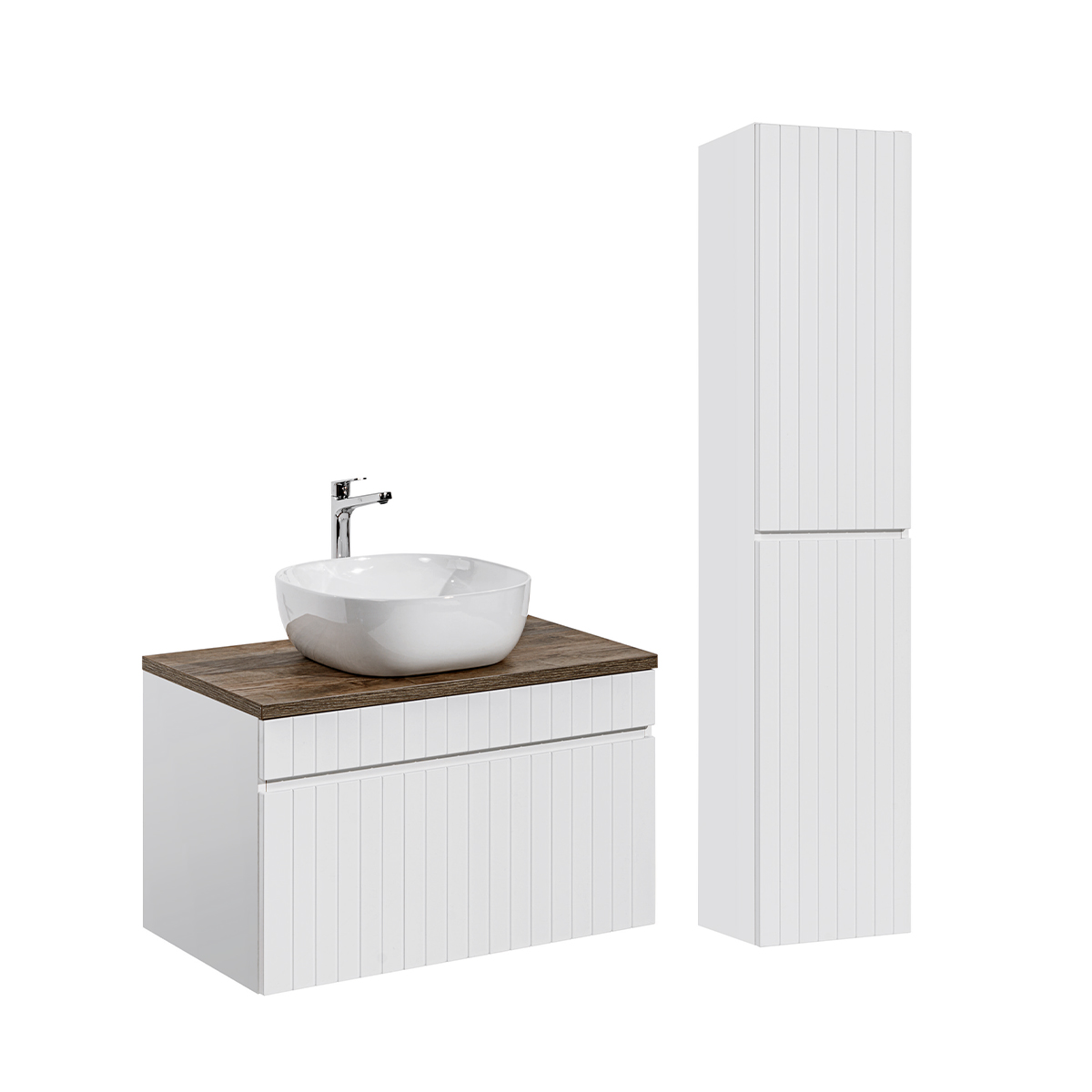 Ensemble meuble simple vasque 80cm et colonne Zelie Blanc et Bois