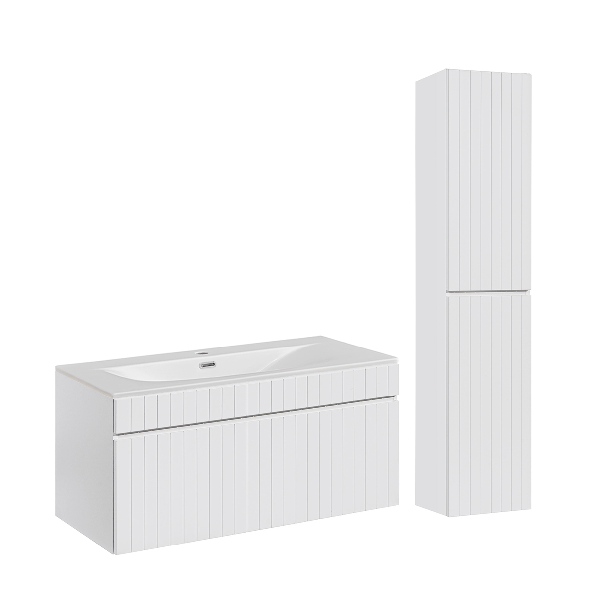 Ensemble meuble simple vasque encastrée 100cm et colonne Zelie Blanc