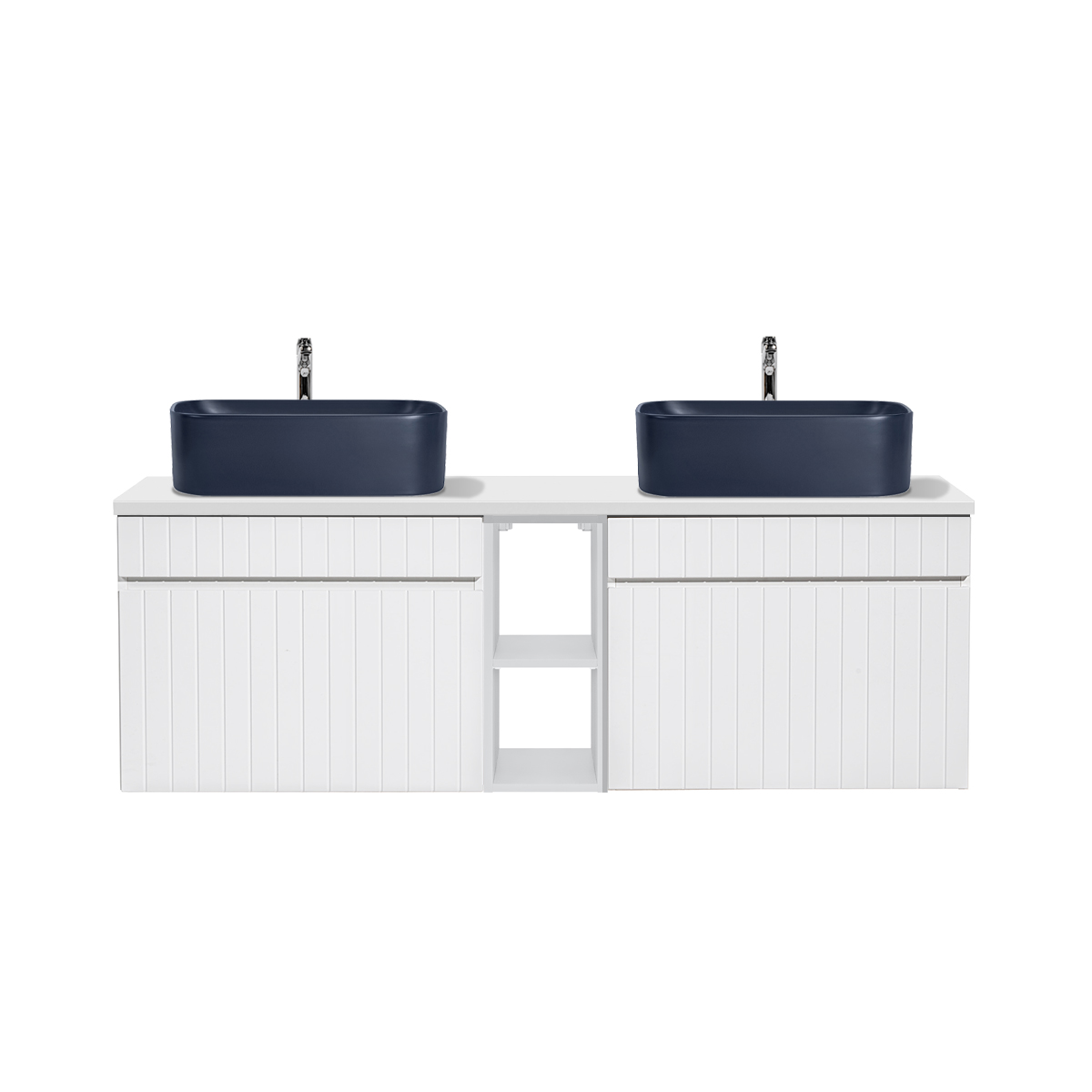 Meuble double vasque 140cm 2 niches Zelie Blanc et Bleu