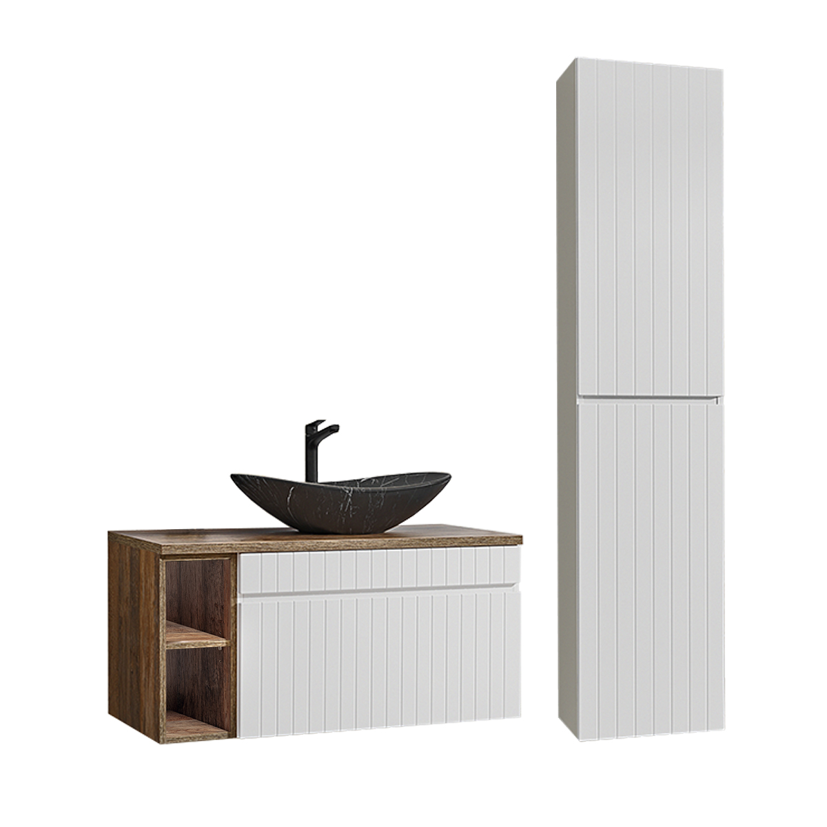 zelie_blanc_salle_de_bain_pack_meuble_simple_vasque_niche_100cm_colonne_noir_1