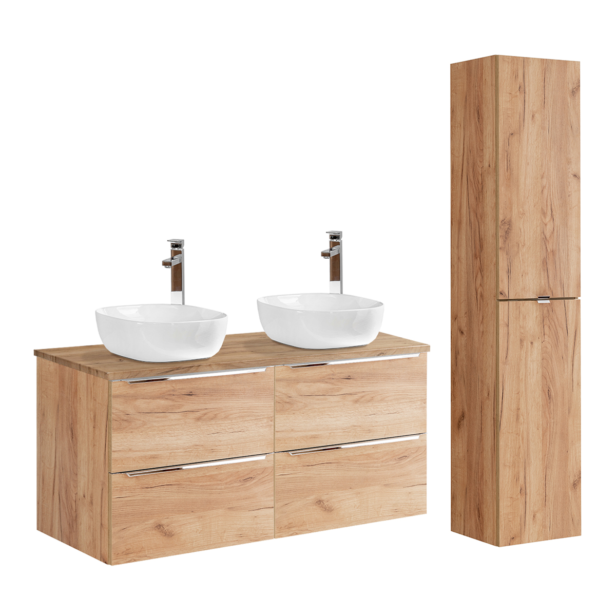 Ensemble meuble double vasque 120cm et colonne April Bois