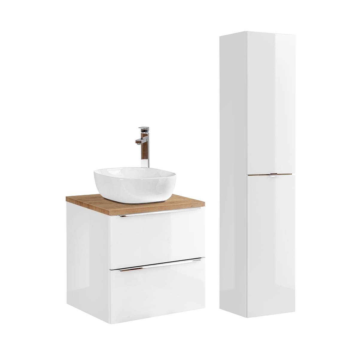 Ensemble meuble simple vasque 60cm et colonne April Blanc et Bois