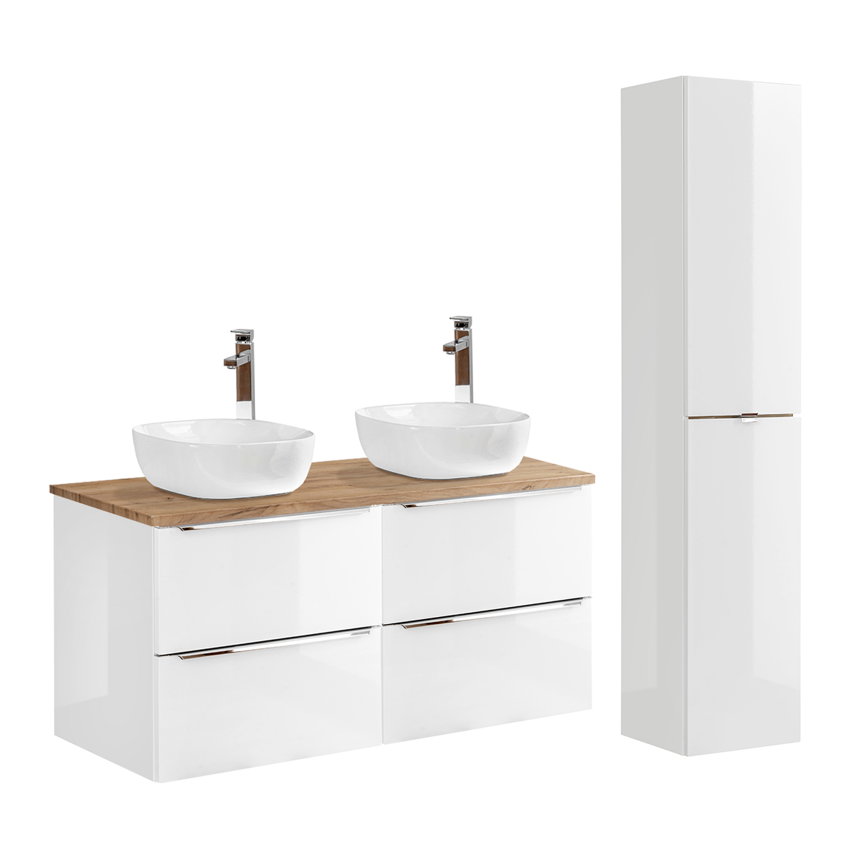 Ensemble meuble double vasque 120cm et colonne April Blanc et Bois