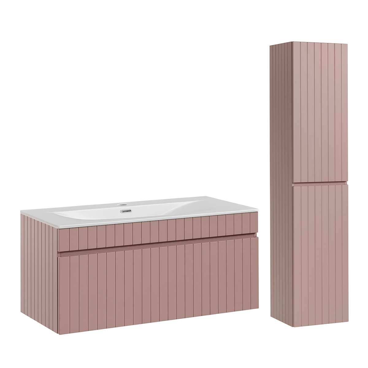 Ensemble meuble simple vasque encastrée 100cm et colonne Zelie Rose