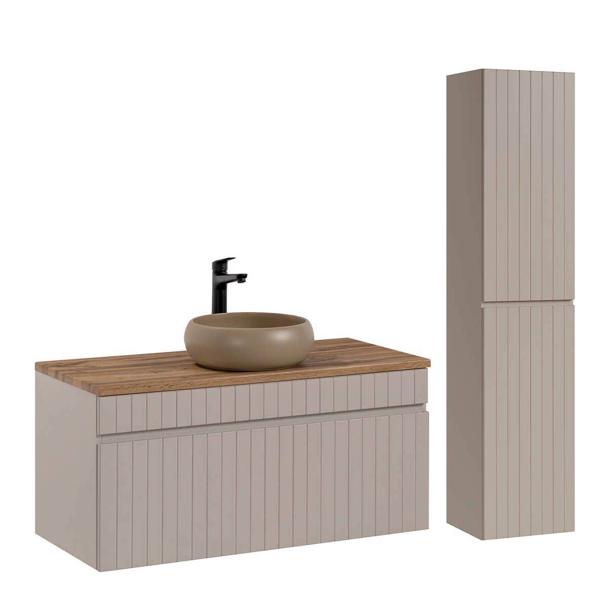 Ensemble meuble simple vasque 100cm et colonne Zelie Cachemire et Bois
