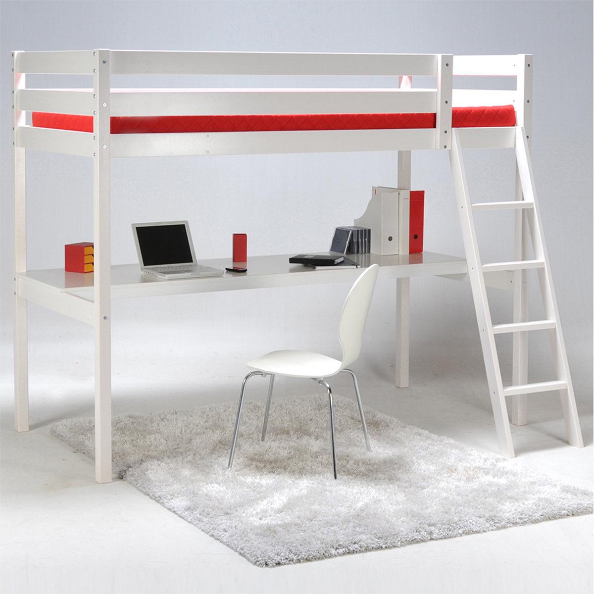 Lit Mezzanine Enfant Lit Adulte 90 X 200 Cm En Fer Avec Bureau, Marches