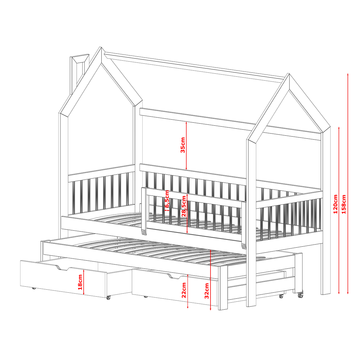 Lit cabane 90x190 barrières sommier et tiroir inclus Roxane Blanc - Lits  cabanes/Lit cabane avec tiroir - petits-meubles