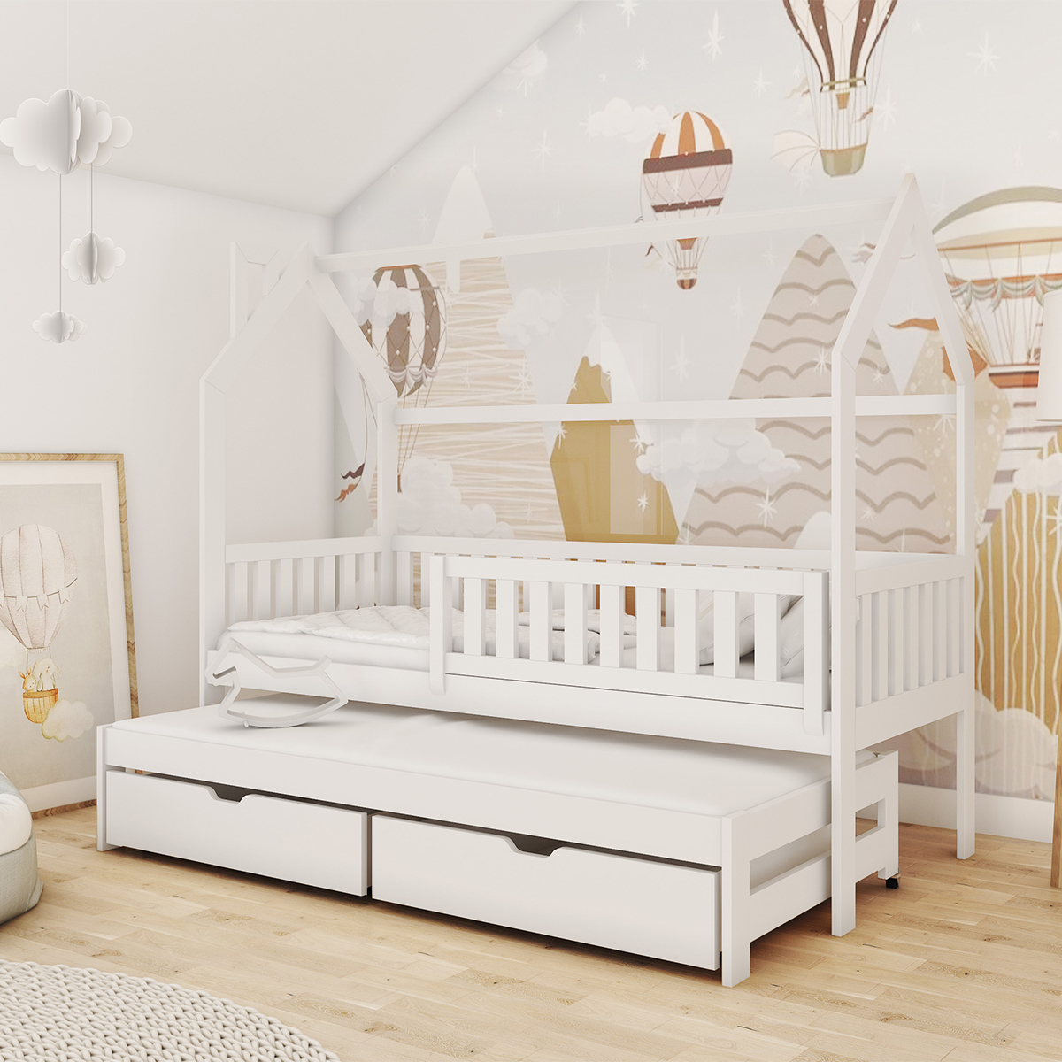 Lit cabane 90x190 barrière sommier et tiroir inclus Daisy - Blanc - Lits  cabanes/Lit cabane avec tiroir - tendresse de bébé