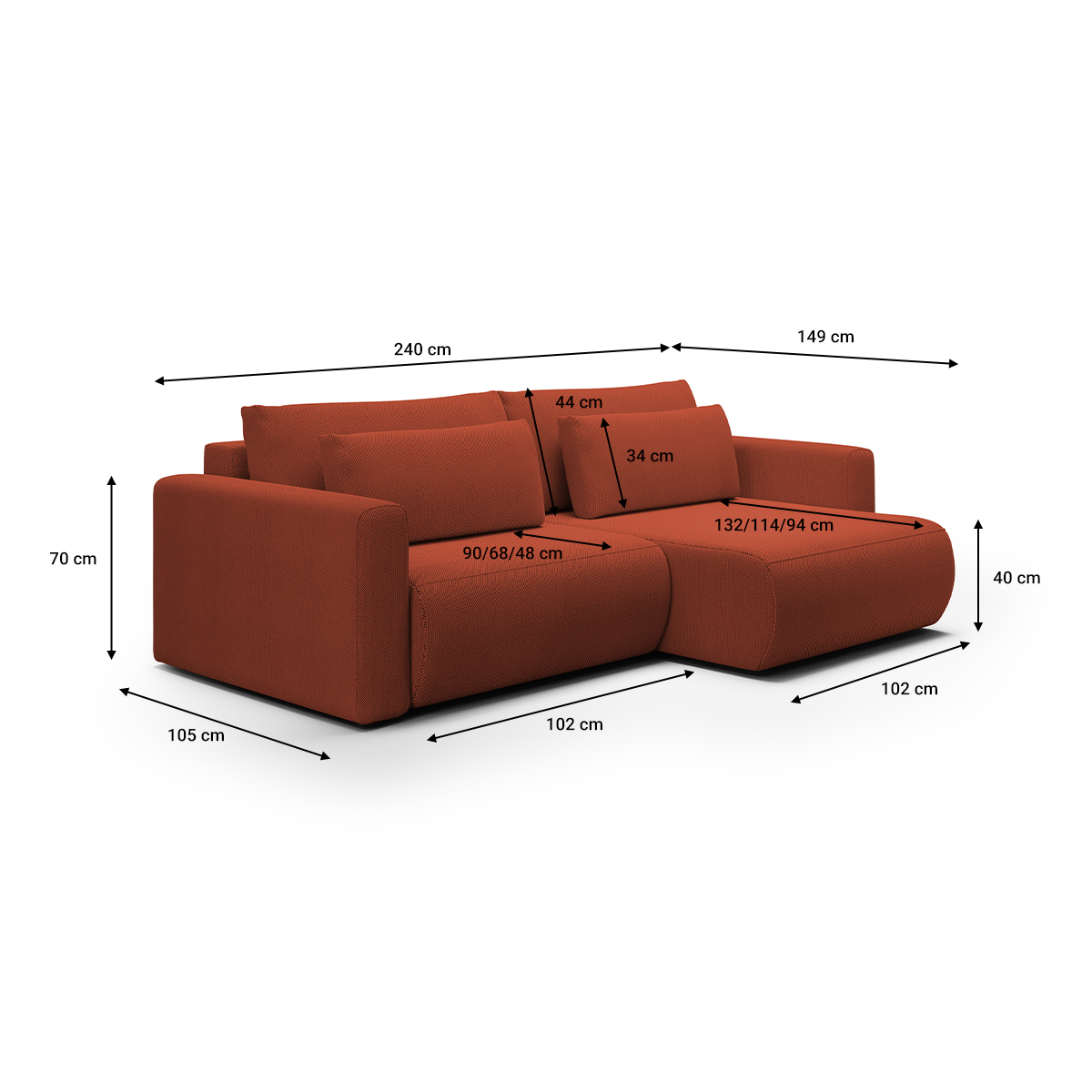 Canapé d'angle réversible, convertible avec coffre et 2 poufs OSLO