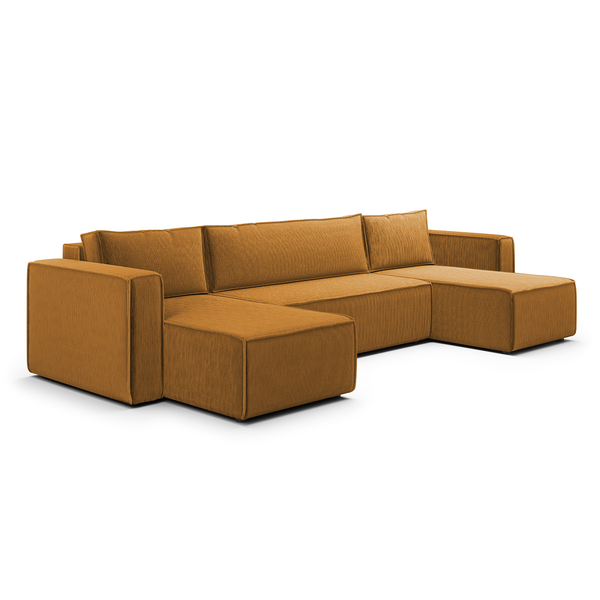 Canapé U 5 places convertible coffre Ezekiel velours côtelé Jaune