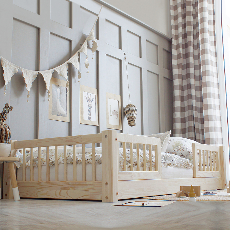 Lit 70x140 barrières et sommier inclus pieds 1 cm Adèle Bois