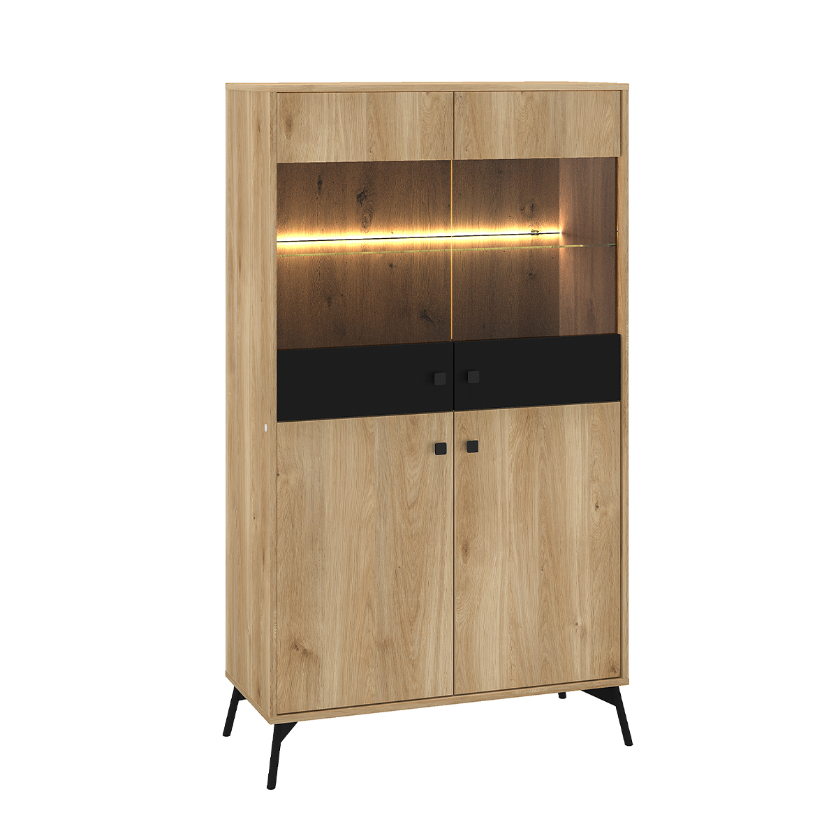 Vaisselier 4 portes LED Elara Bois et Noir