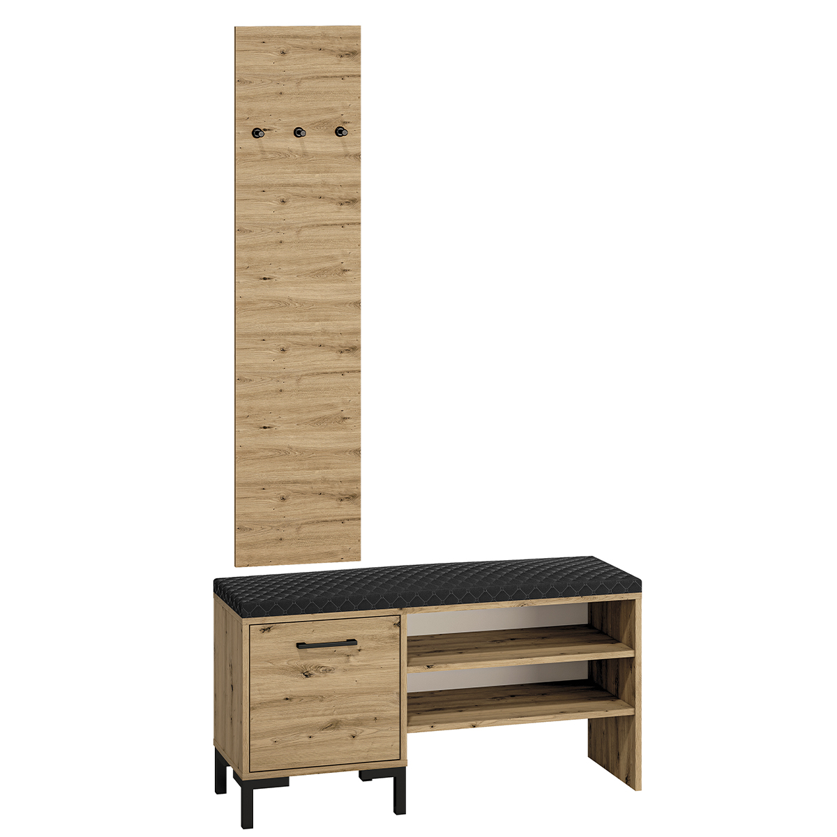 Meuble entrée petit porte-manteau et banc à chaussures 1 porte Liora Bois