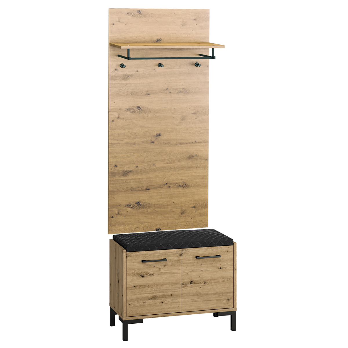 Meuble entrée porte-manteau et banc à chaussures 2 portes Liora Bois