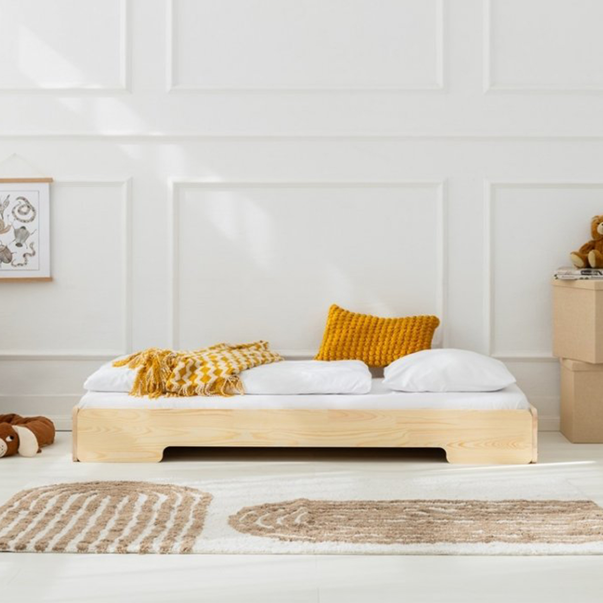 Lit au sol 90x200 sommier inclus Léna Bois