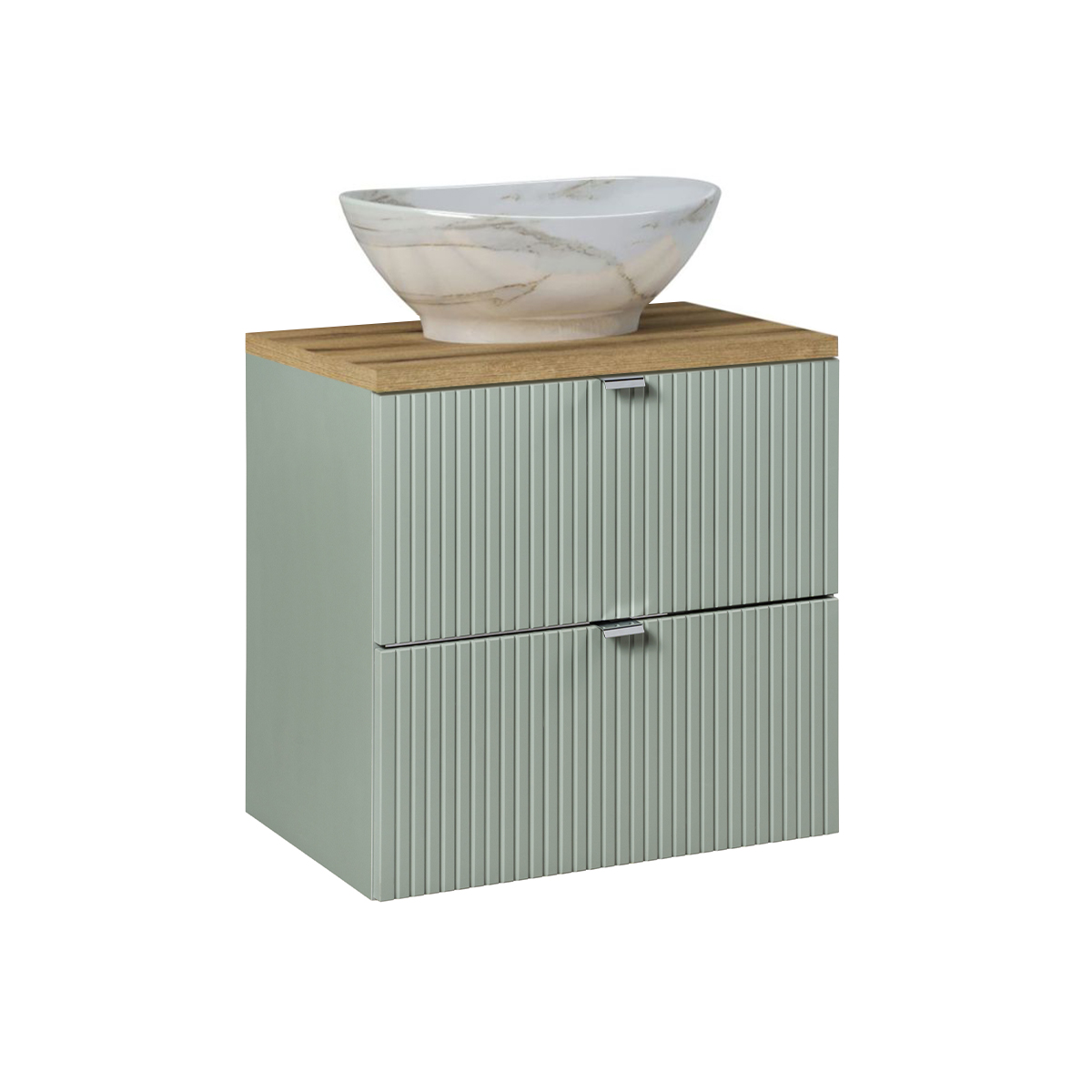 Meuble simple vasque 60cm 2 tiroirs Jade Vert et Bois