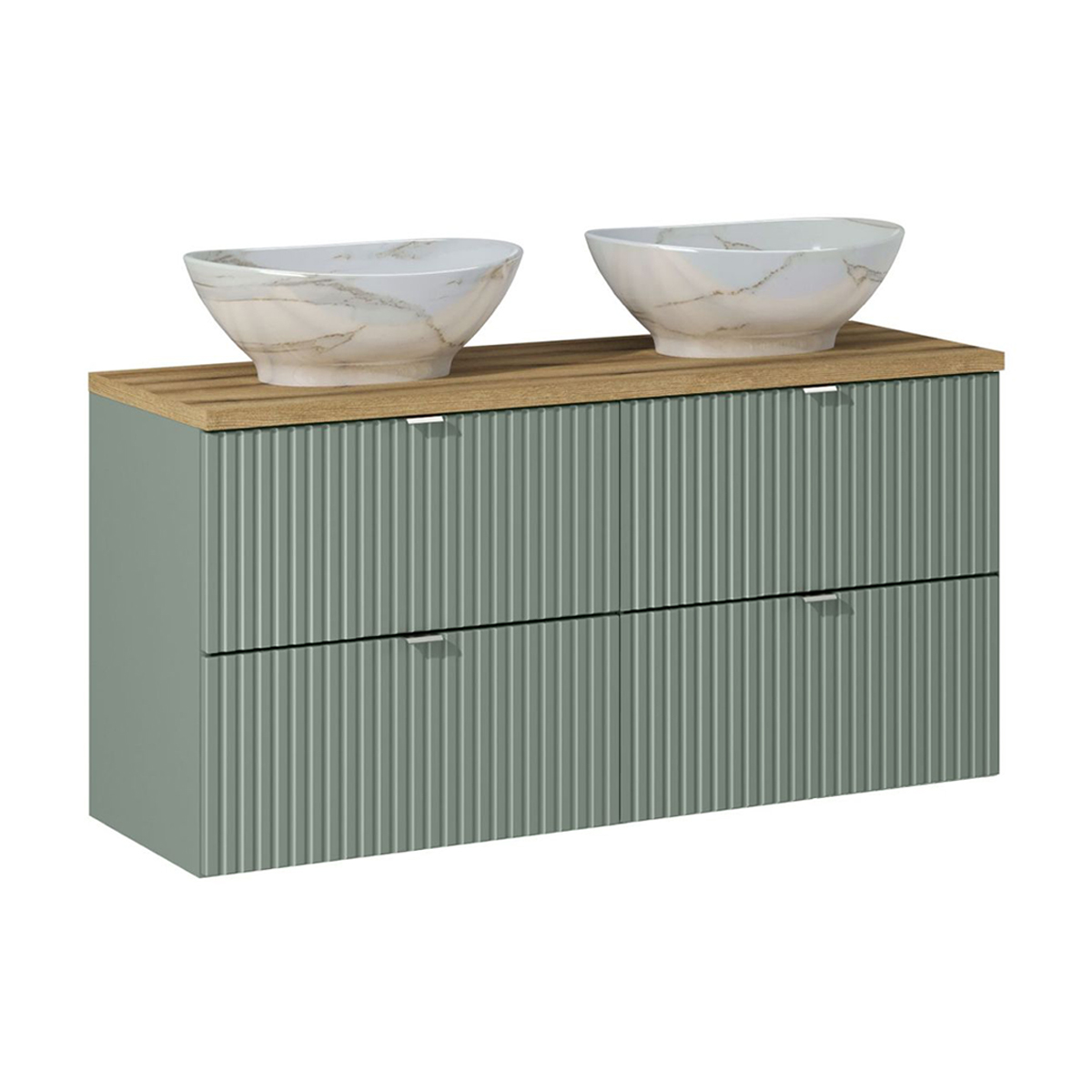 Meuble double vasque 120cm 4 tiroirs Jade Vert et Bois