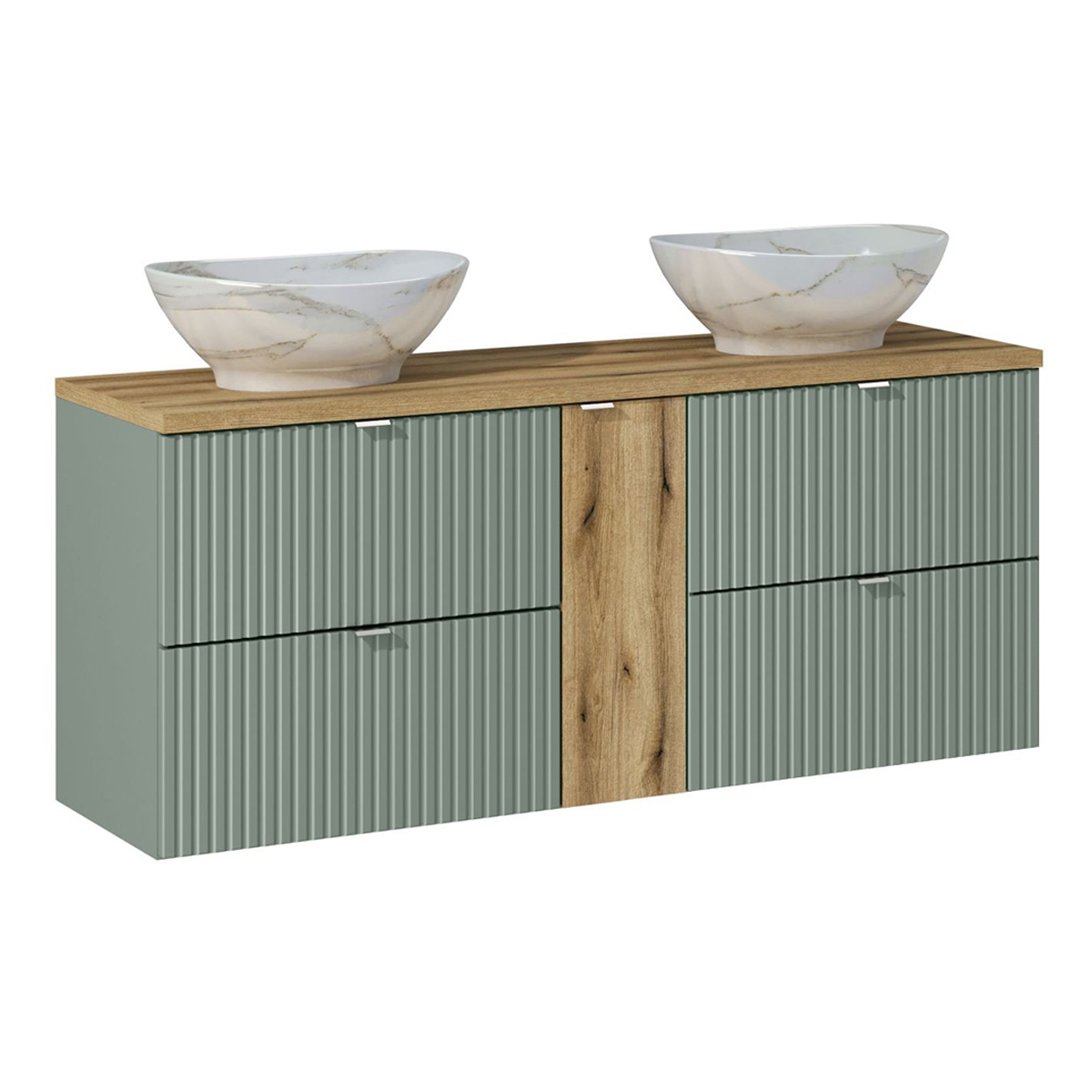 Meuble double vasque 140cm 4 tiroirs Jade Vert et Bois