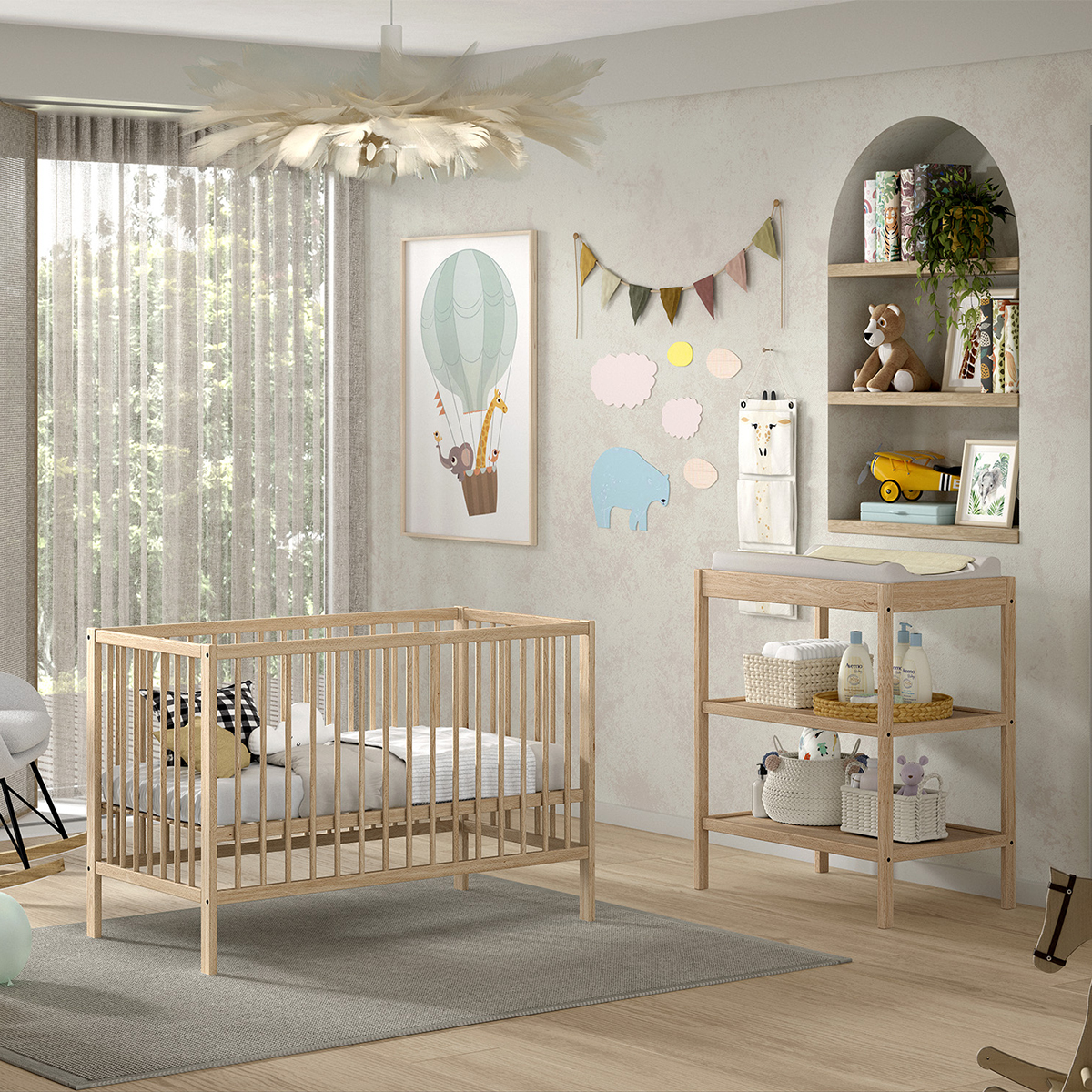 Lit bébé 60x120 et Table à langer Vipack Meryl Bois