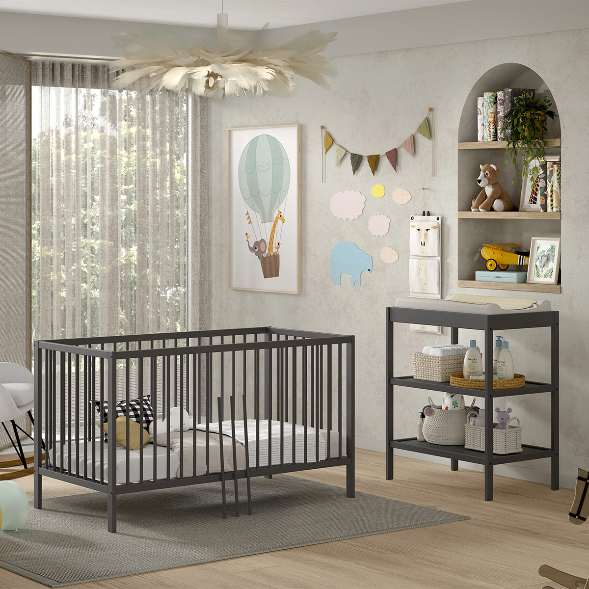 Lit évolutif 70x140 et Table à langer Vipack Meryl Anthracite