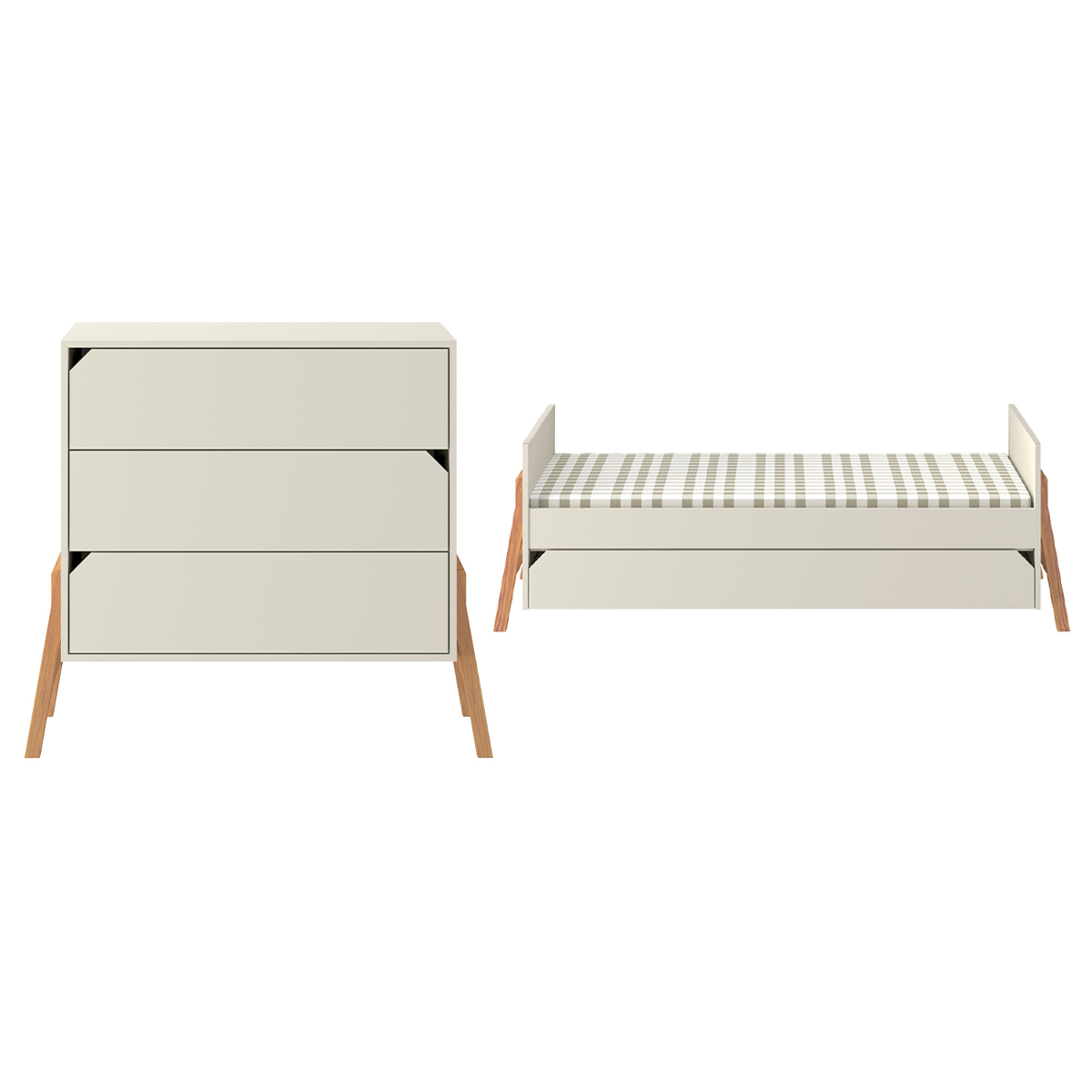 Lit évolutif 70x140 et commode 3 tiroirs Bellamy Lotta Cachemire