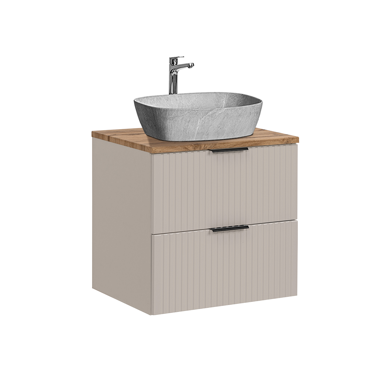 Meuble simple vasque effet pierre 60cm Adriel Cachemire et Bois