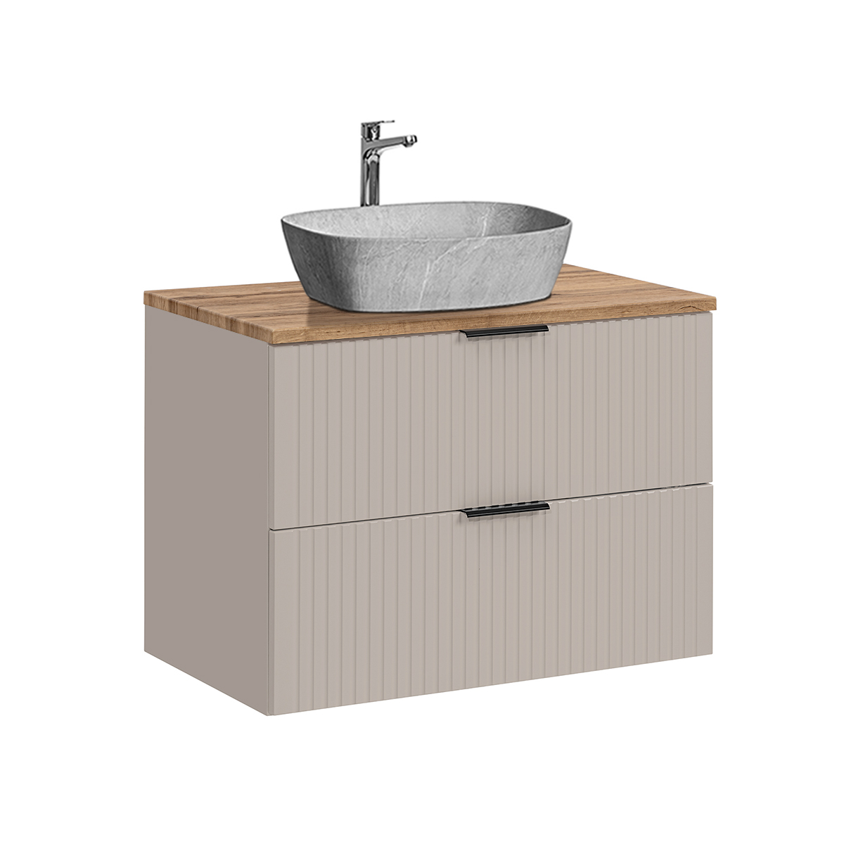 Meuble simple vasque effet pierre 80cm Adriel Cachemire et Bois