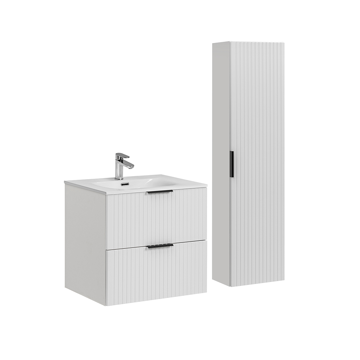 Ensemble meuble simple vasque encastrée 60cm et colonne Adriel Blanc