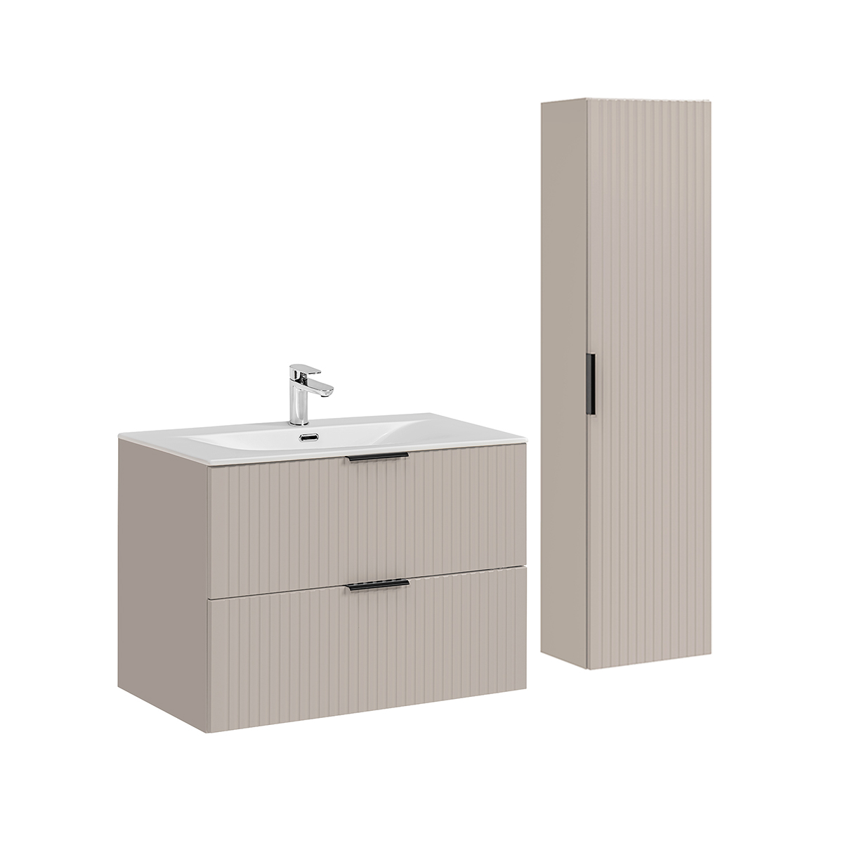 Ensemble meuble simple vasque encastrée 80cm et colonne Adriel Cachemire