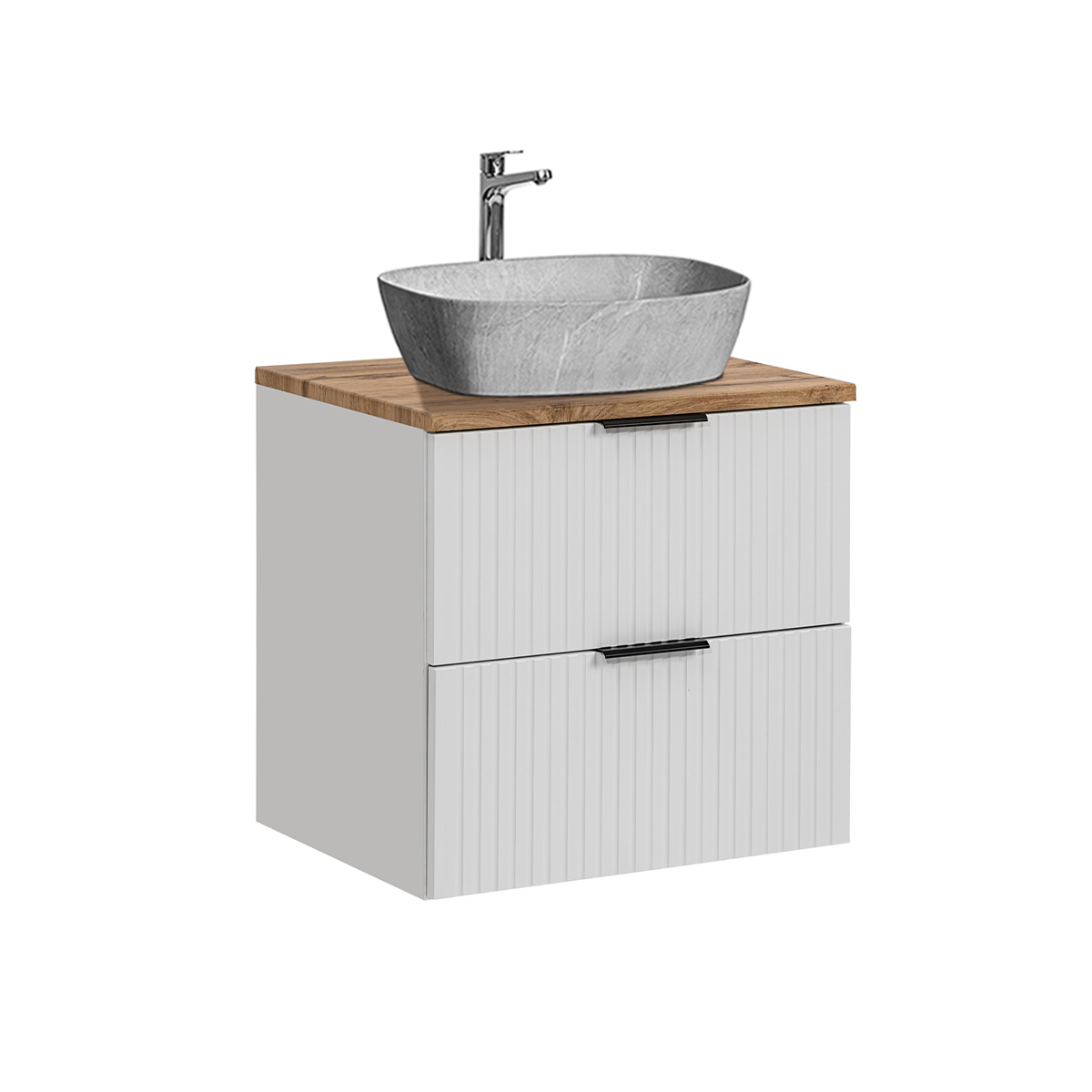 Meuble simple vasque effet pierre 60cm Adriel Blanc