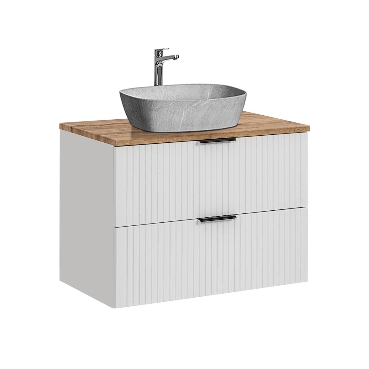 Meuble simple vasque effet pierre 80cm Adriel Blanc