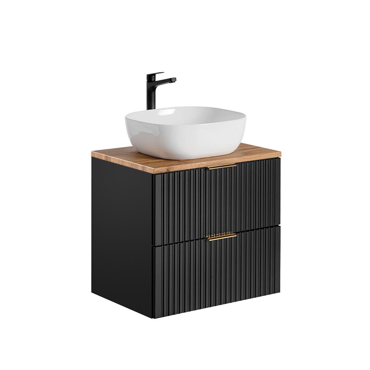 Meuble simple vasque 60cm Adriel Noir et Bois