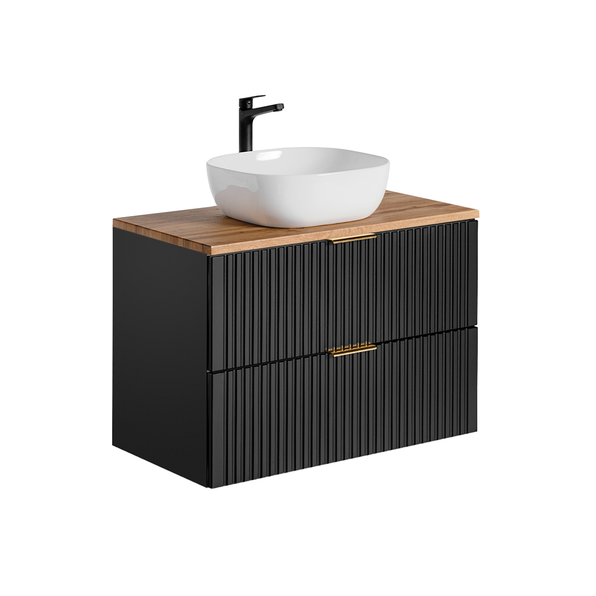Meuble simple vasque 80cm Adriel Noir et Bois