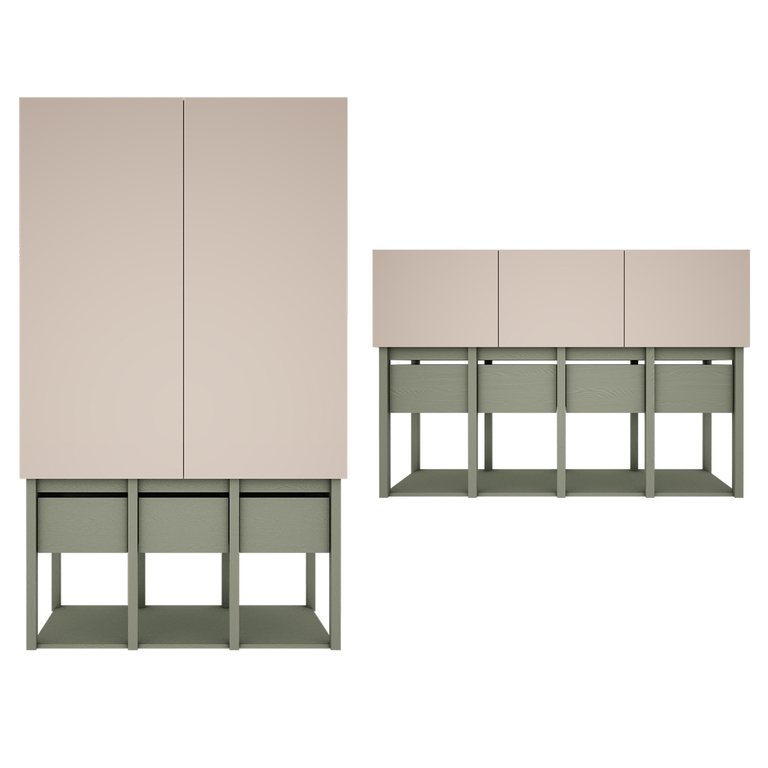 Commode 3 portes et armoire 2 portes Wood Luck Tweens Vert Eucalyptus et Beige