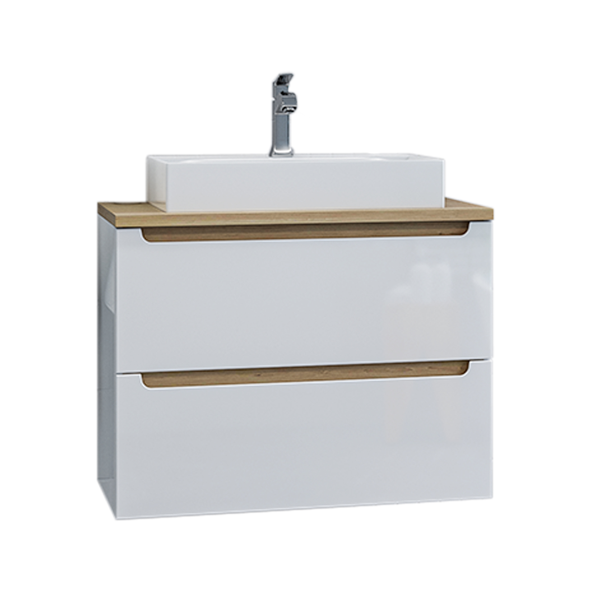 Meuble simple vasque 80cm 2 tiroirs Livia Blanc et Bois