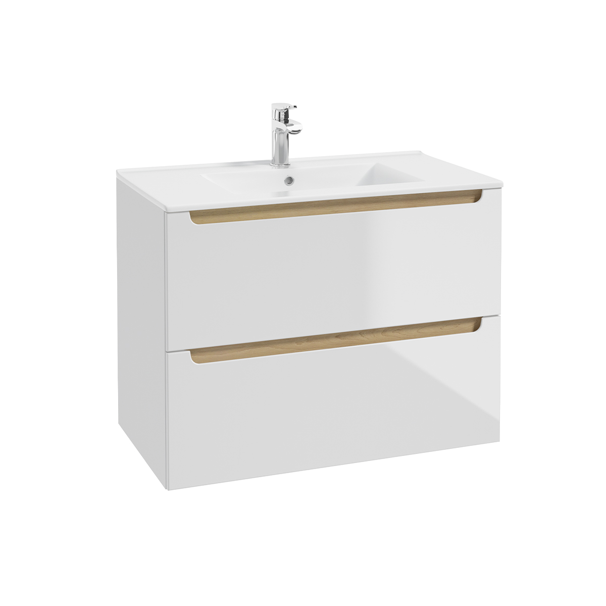 Meuble simple vasque encastrée 80cm 2 tiroirs Livia Blanc et Bois