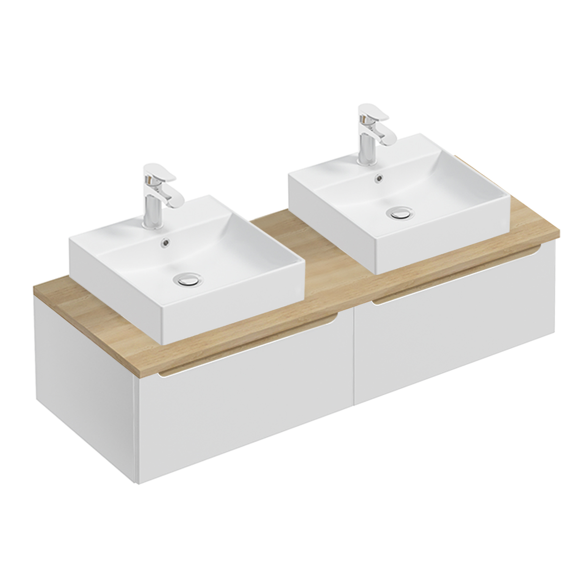 Meuble double vasque 120cm 2 tiroirs Livia Blanc et Bois