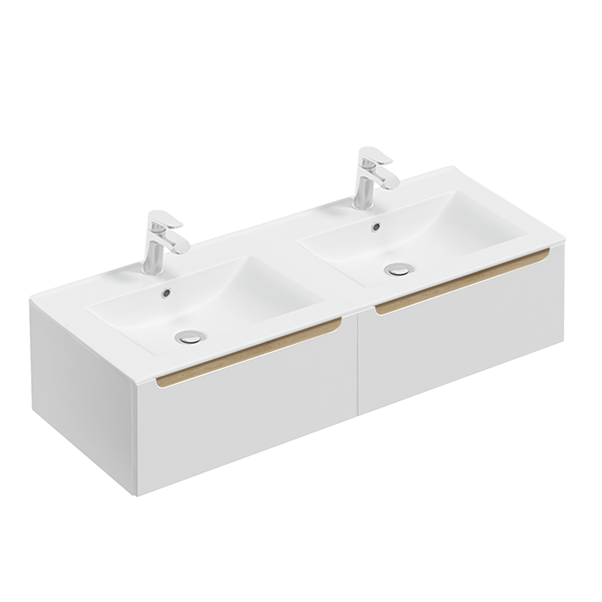 Meuble double vasque encastrée 120cm 2 tiroirs Livia Blanc et Bois