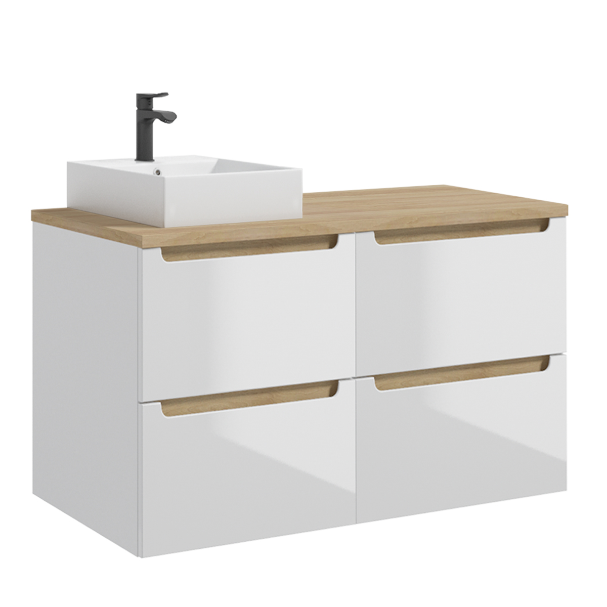 Meuble simple vasque 120cm 4 tiroirs Livia Blanc et Bois