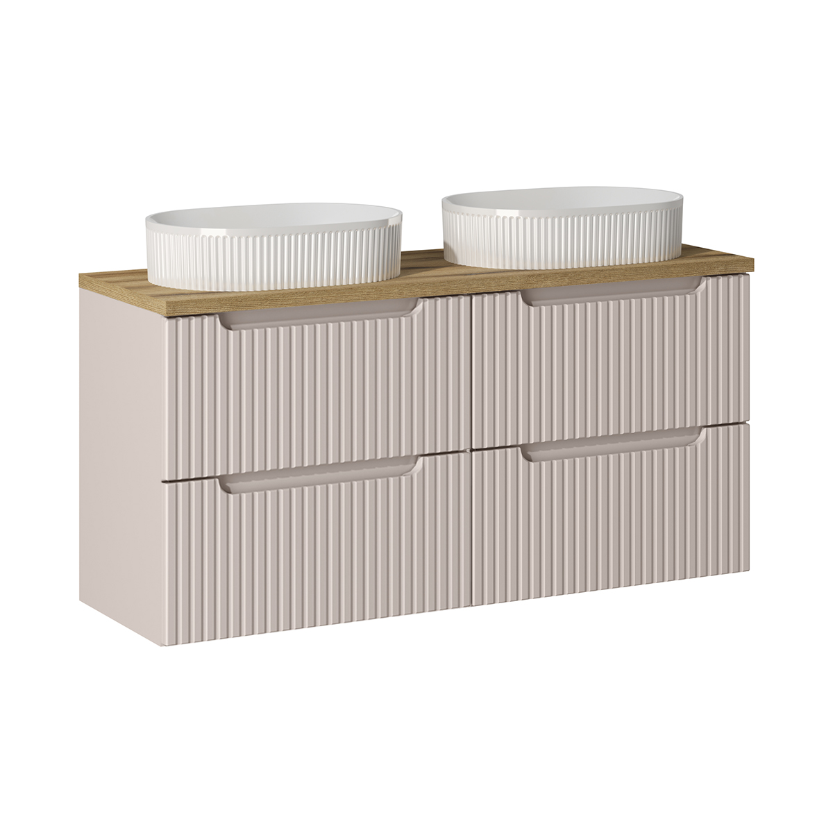 Meuble double vasque 120cm 4 tiroirs Riva Cachemire et Bois