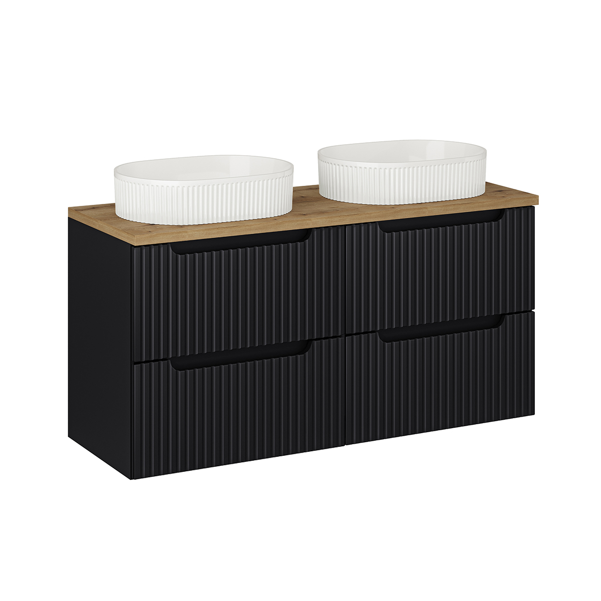 Meuble double vasque 120cm 4 tiroirs Riva Noir et Bois