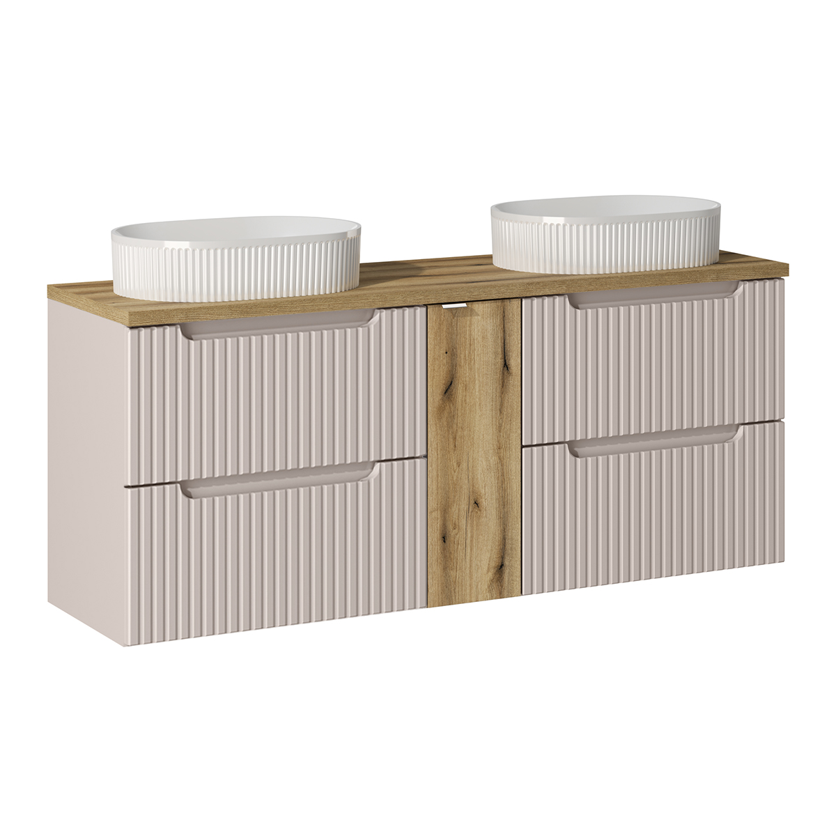 Meuble double vasque 140cm 4 tiroirs Riva Cachemire et Bois