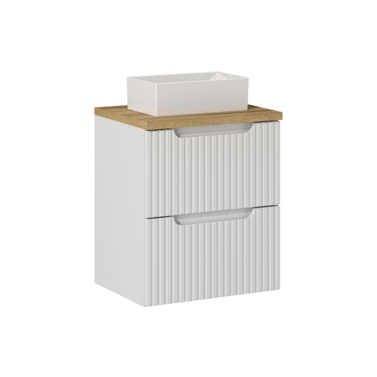Meuble simple vasque 50cm 2 tiroirs Riva Blanc et Bois