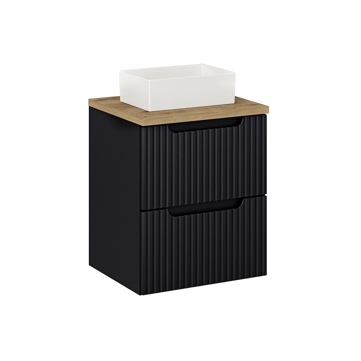 Meuble simple vasque 50cm 2 tiroirs Riva Noir et Bois