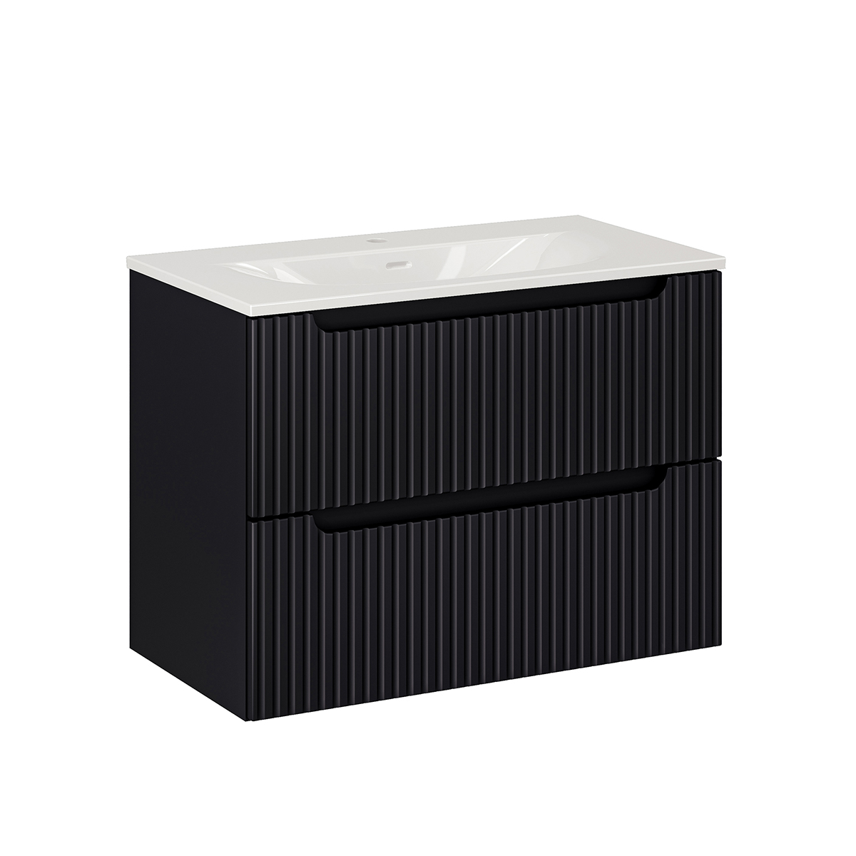 Meuble simple vasque encastrée 80cm 2 tiroirs Riva Noir